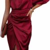 Wholesale CUPSHE Cupshe Women'S Satin Dress Backless One Shoulder Short Sleeves Midi High Low Hem Cocktail Party Dress