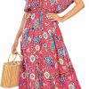 New R.Vivimos R.Vivimos Women Summer Print Deep V Neck Cotton Beach Long Dresses