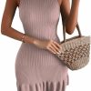 Hot MakeMeChic Makemechic Women'S Sleeveless Ruffle Hem Ribbed Knit Mini Bodycon Sweater Dress