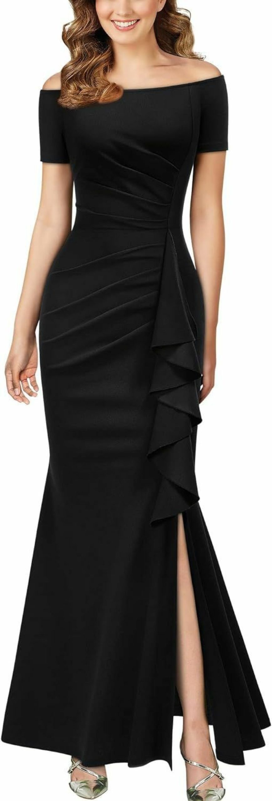 Hot AISIZE Aisize Women'S Elegant Off Shoulder Ruffle Formal Evening Long Dress