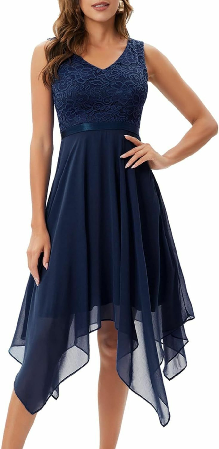 Wholesale Meetjen Meetjen Women'S Lace Cocktail Party Dress 2024 Handkerchief Hem Bridesmaid Prom Dress Formal Dresses For Wedding Guest