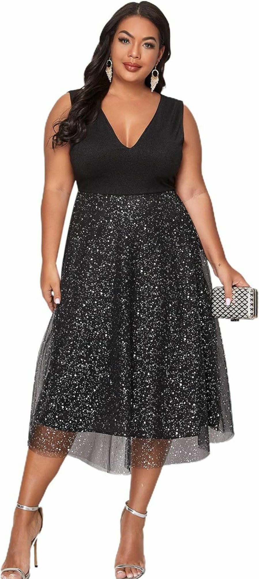 Online Floerns Floerns Women'S Plus Size V Neck Sleeveless Sequin Cocktail Party Midi Dress