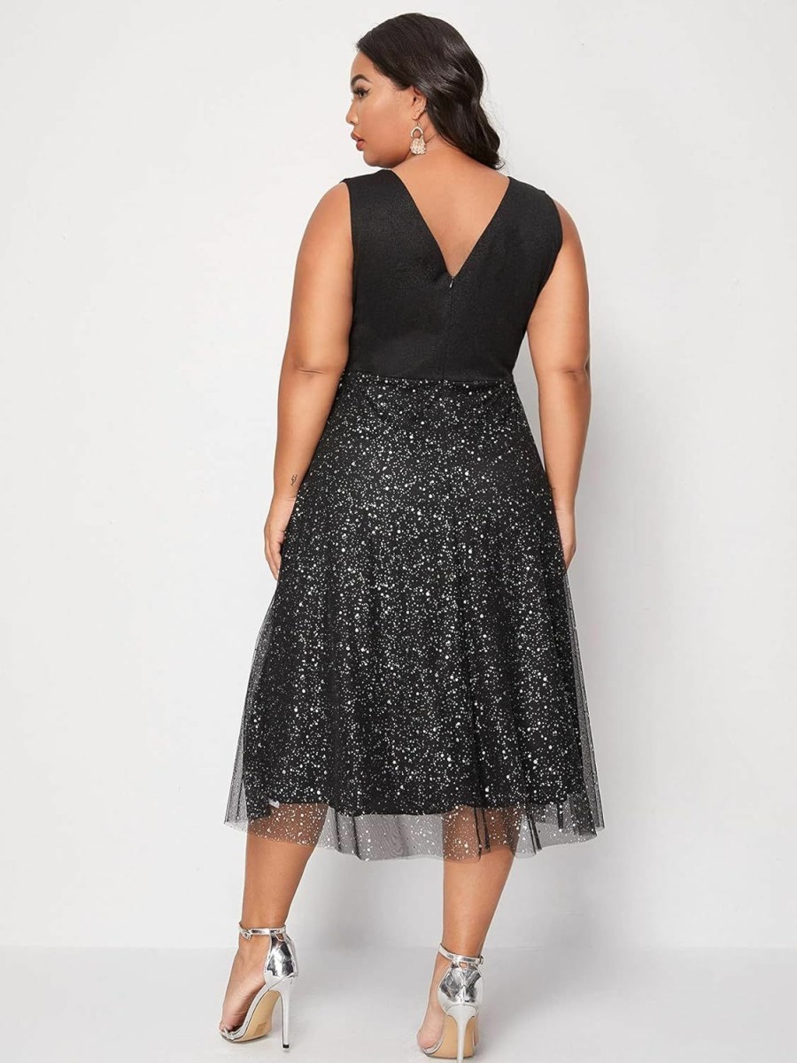 Online Floerns Floerns Women'S Plus Size V Neck Sleeveless Sequin Cocktail Party Midi Dress