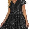 Best CUPSHE Cupshe Women'S Sequin Dress Elegant Sparkly V Neck Short Sleeve Glitter Mini Dresses