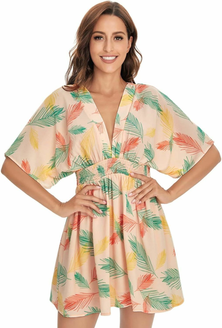 Online Floerns Floerns Women'S Tropical Floral Plunging V Neck Tie Open Back Summer Short Dress