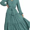 Clearance PRETTYGARDEN Prettygarden Womens Spring Long Sleeve Wrap V Neck Ruffle Floral Maxi Dress Casual Tie Waist Boho Chiffon Flowy Long Dresses