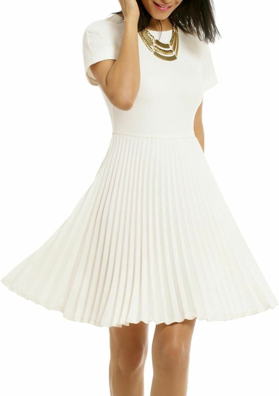 Online WOOSEA Woosea Women'S Elegant Pleated Short Sleeves Cocktail Party Swing Dress