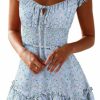 Best YOBECHO Yobecho Women'S Summer Ruffle Sleeve Sweetheart Neckline Printing Dress Mini Dress