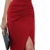 New Sarin Mathews Sarin Mathews Womens One Shoulder Long Formal Dress Sexy Summer Sleeveless Bodycon Ruched Wrap Split Cocktail Dresses