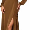 Hot GRACE KARIN Grace Karin Women'S Long Sleeve Satin Wedding Guest Dress With Slit Elegant Boat Neck High Waist A-Line Midi Dress