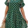 Clearance KIRUNDO Kirundo Women 2024 Spring Summer Long Sleeve V Neck Ruffle Polka Dot Mini Dress Casual Loose Tiered Swing Tunic Dresses