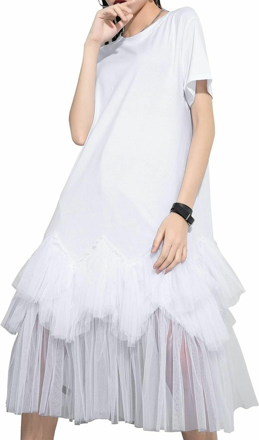 Online ellazhu Ellazhu Women'S Casual Short Sleeve Crew Neck Tutu Tulle Dress With An Oversized Fit Gy2266