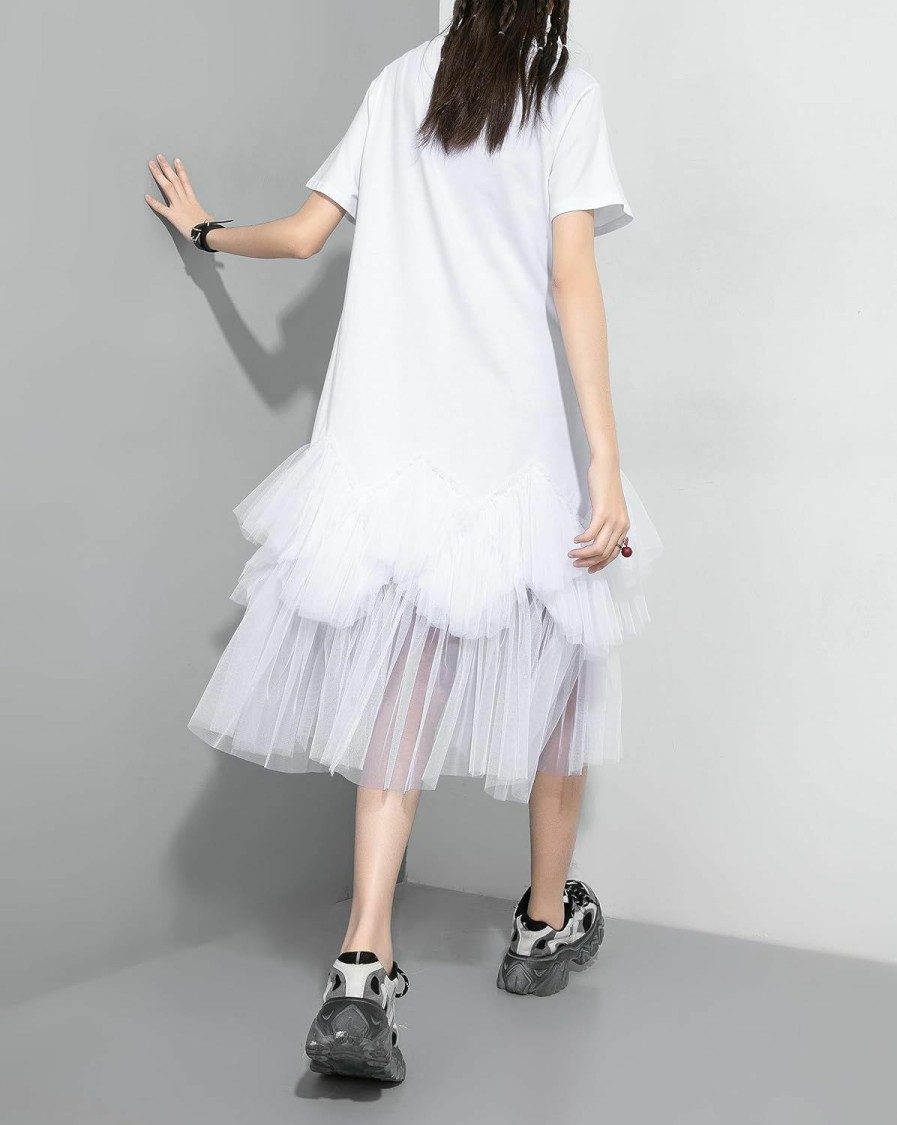 Online ellazhu Ellazhu Women'S Casual Short Sleeve Crew Neck Tutu Tulle Dress With An Oversized Fit Gy2266