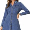 Wholesale Allegra K Allegra K Women'S Denim Dress Button Down Collar V Neck Long Sleeve A-Line Cotton Jean Dress