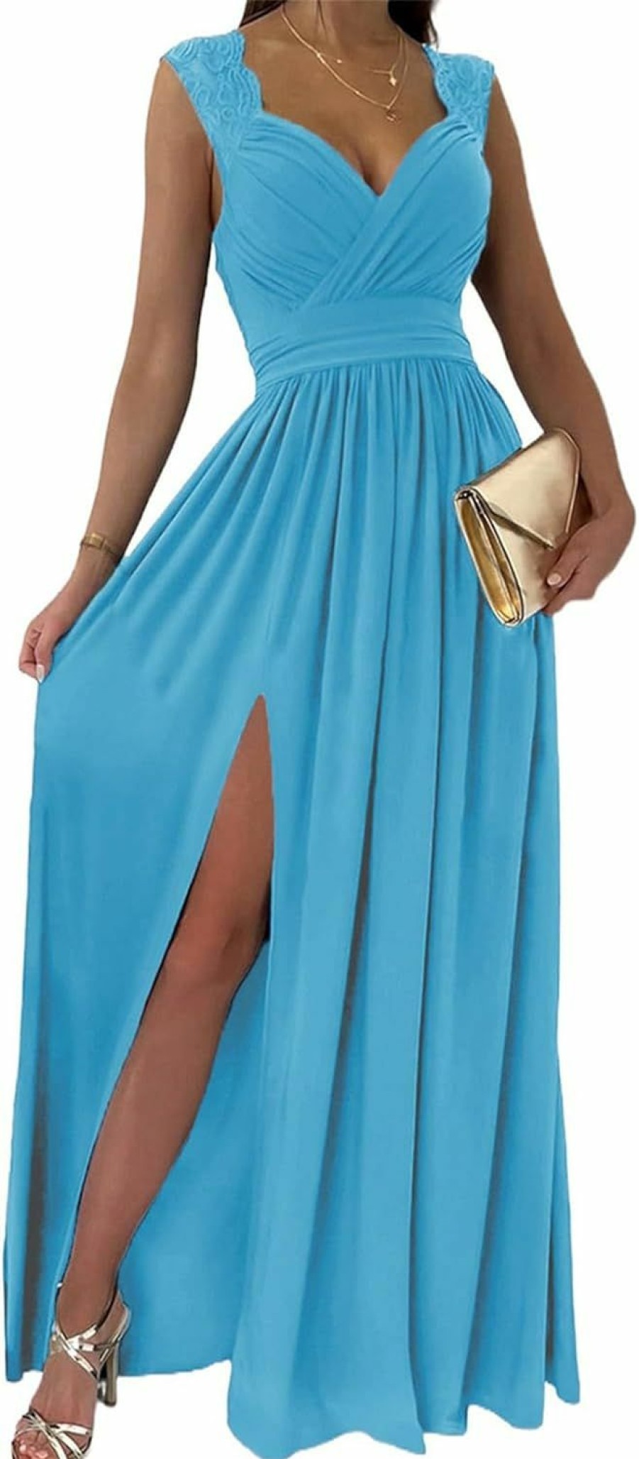 Online Dokotoo Dokotoo Womens 2024 Formal Dresses Wrap V-Neck Ruched Sexy Bridesmaid Wedding Guest Maxi Dresses