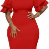 New DAAWENXI Daawenxi Women'S Elegant Bodycon Ruffle Short Sleeve Cocktail Midi Pencil Dress